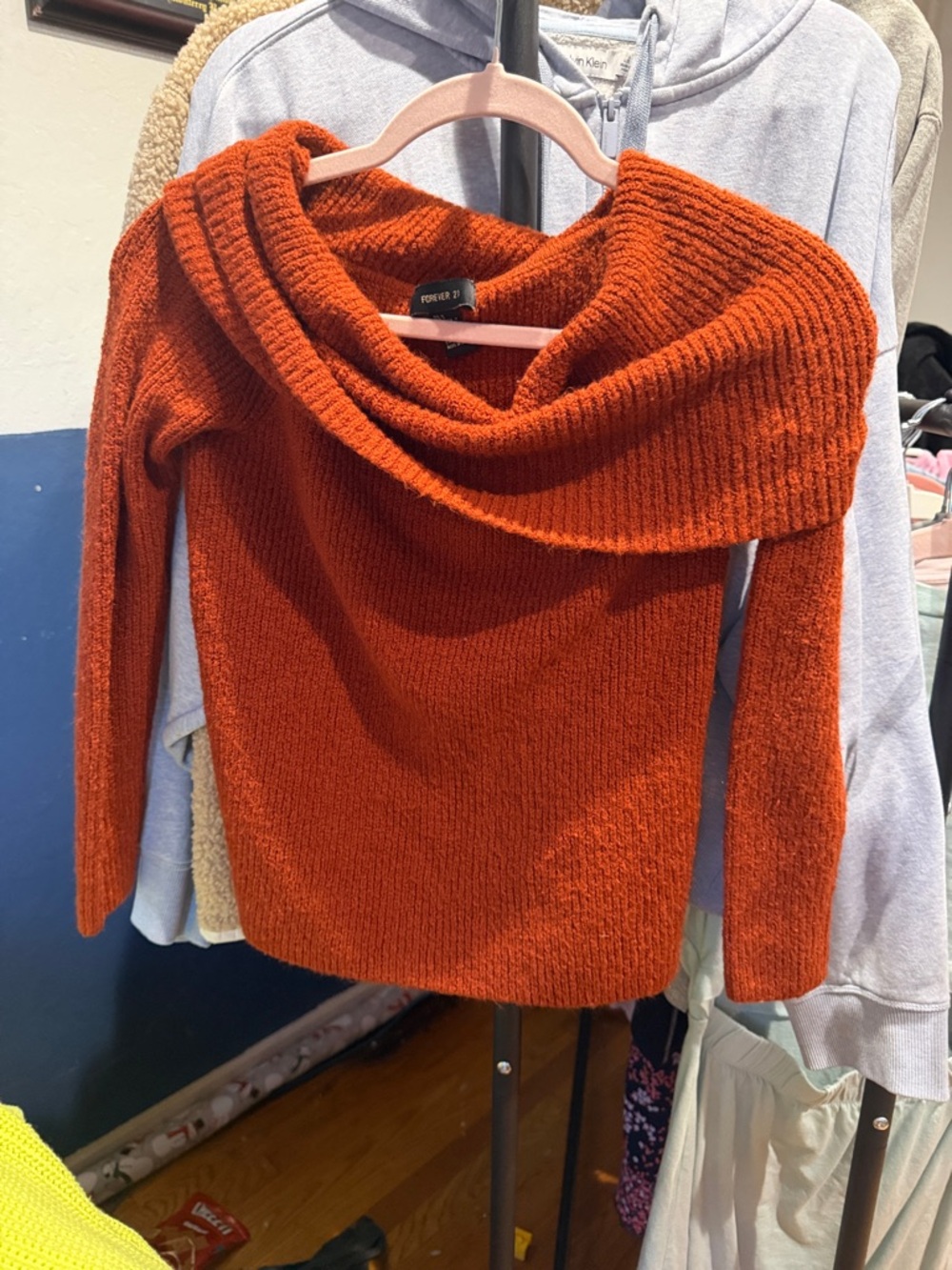 Forever 21 Rust Orange Off-Shoulder Ribbed Sweater